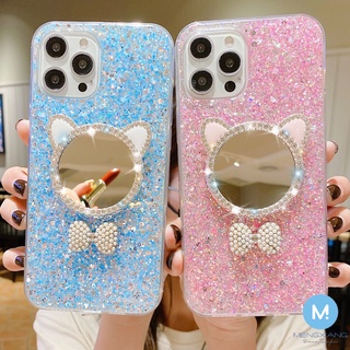 Ốp lưng Xiaomi Redmi Note 13C 12C 10C 12 11 11S 10 10S 9 9S 9A 9T 9C 7 ProPlus Thời Trang Tai Mèo Trang Điểm Gương Starlight Sparkle Bảo Vệ Vỏ Điện Thoại