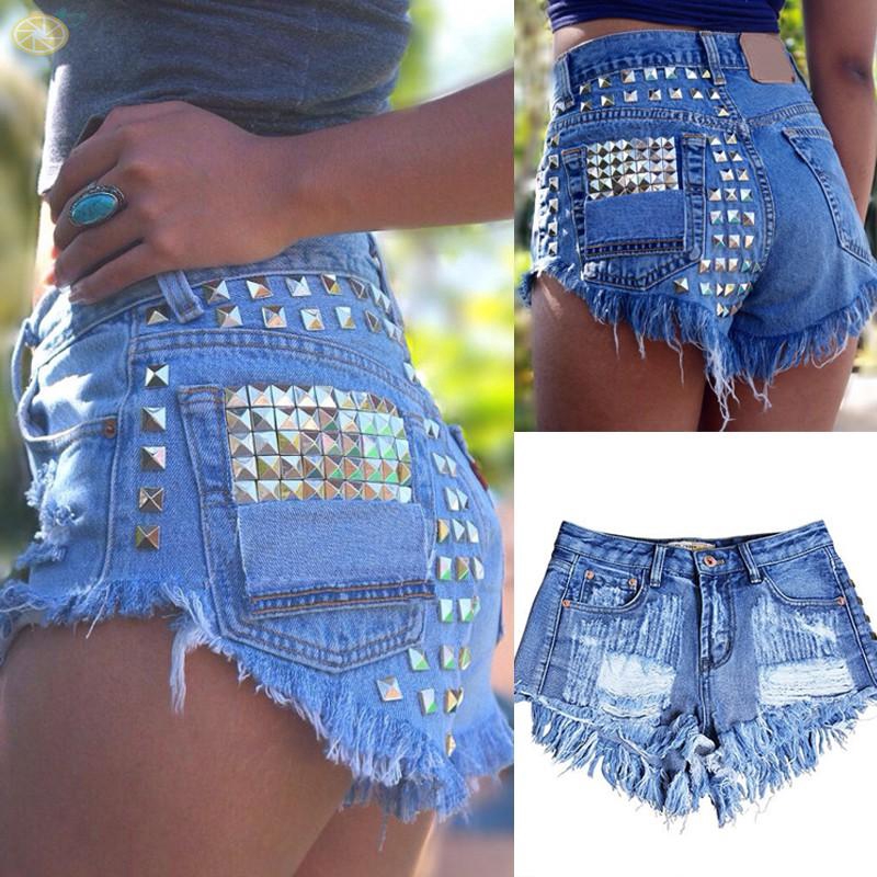 Quần Short Jean Nữ Rách Cạp Cao Đi Biển