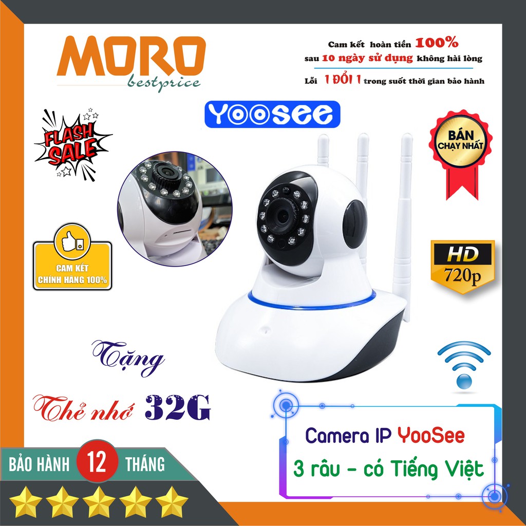 [ TẶNG THẺ NHỚ 32G ] Camera IP Yoosee 3 râu chính hãng - 1M / 720P - phần mềm tiếng Việt - Camera giám sát | BigBuy360 - bigbuy360.vn