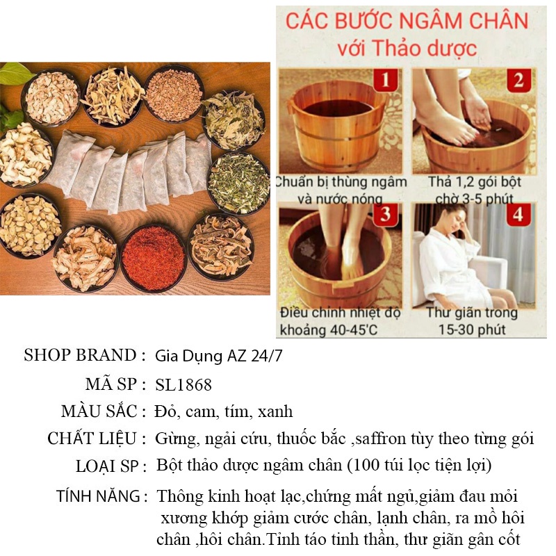 Bột ngâm chân thảo dược thuốc bắc đóng gói giúp lưu thông khí huyết (100 túi lọc nhỏ) AZ SL1868