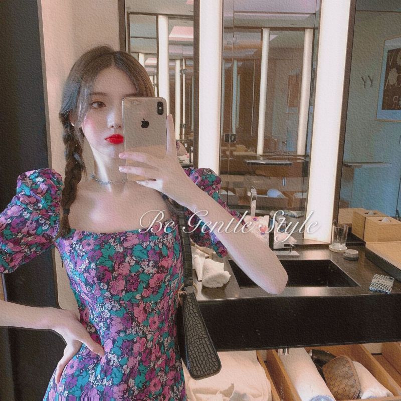 Đầm Tay Ngắn Cổ Vuông Họa Tiết Hoa Phong Cách Retro | BigBuy360 - bigbuy360.vn