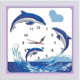 Tranh Thêu Chữ Thập Đồng Hồ Cá Heo Thưởng Nguyệt A474 (Khách tự thêu) kt:50x50cm