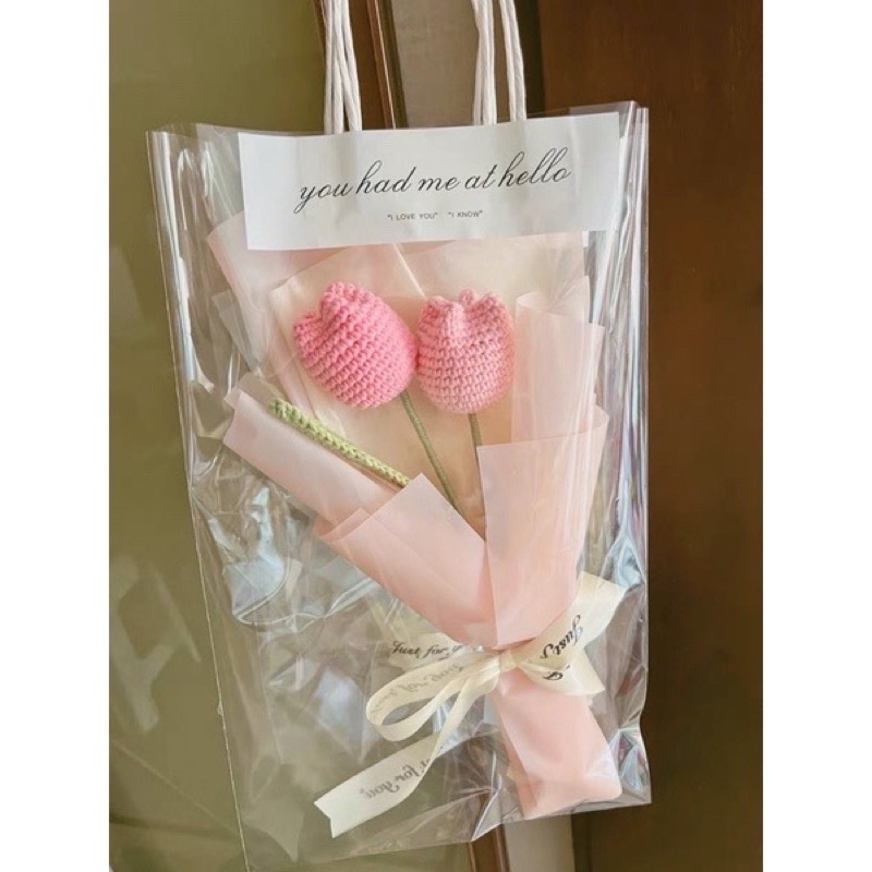Túi bóng kính đựng hoa trang trí làm quà tặng đựng hoa len