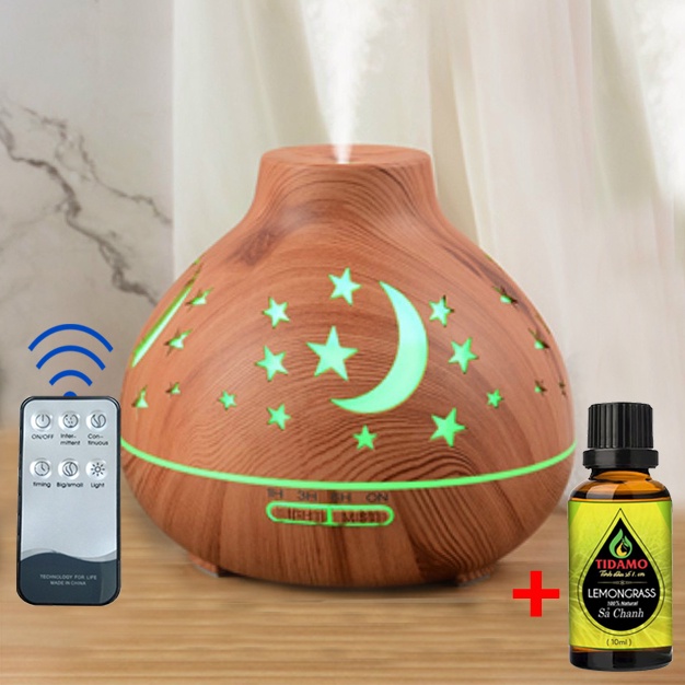 Máy Xông Tinh Dầu Lồng Đèn Loại Lớn Kèm Tinh Dầu Sả Chanh TIDAMO - Máy Khuếch Tán Tinh Dầu Có Remote Điều Khiển