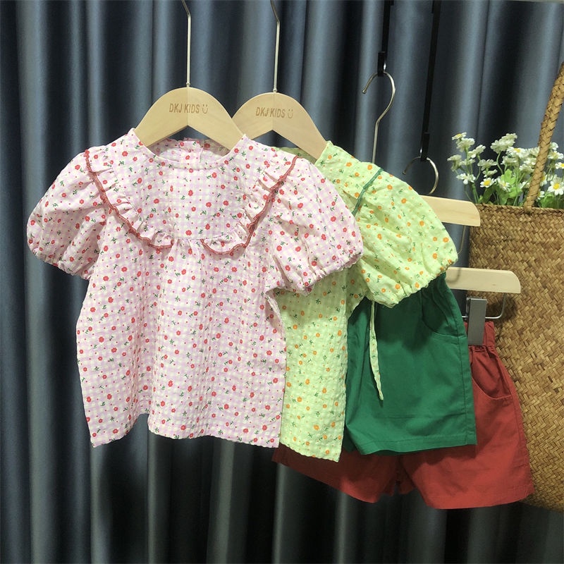 Set Đồ Mùa Hè 2 Món Gồm Áo In Họa Tiết Hoa + Quần Ngắn Thời Trang Cho Bé Gái