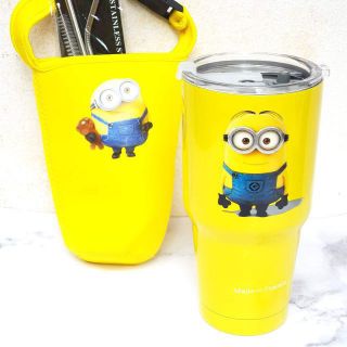 LY GIỮ NHIỆT HÌNH MINION 900ML ( KÈM TÚI + 2 ỐNG HÚT INOX + CỌ RỬA)
