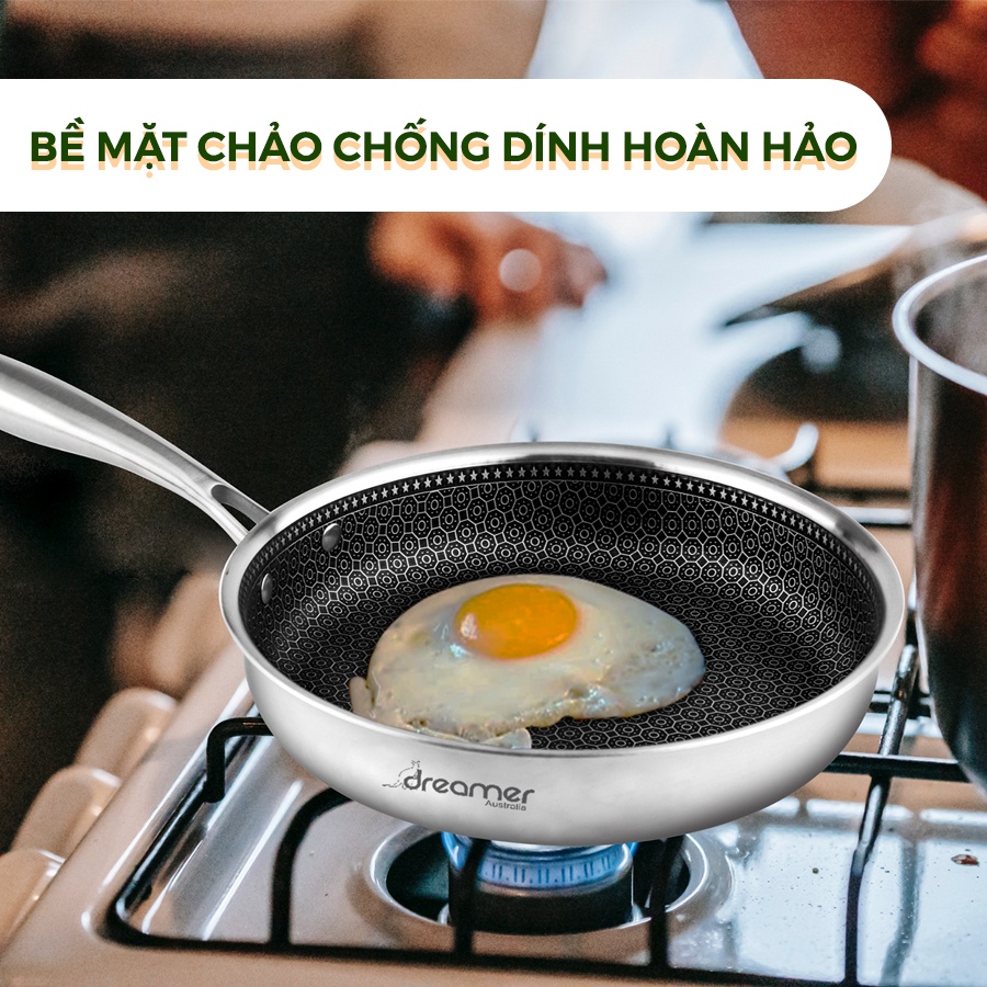 [HÁNG ÚC CHÍNH HÃNG-BẢO HÀNH 5 NĂM]-Chảo Chống Dính 26cm, Đáy Từ,3 lớp đáy liền cao cấp Dreamer-DKW-NFL126B vân tổ ong