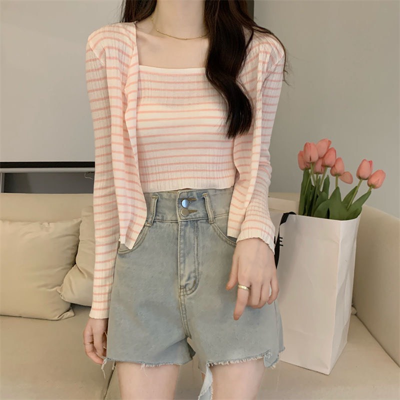 Set Áo 2 Dây + Khoác Dài Tay Sọc Ngang Smide Clothing