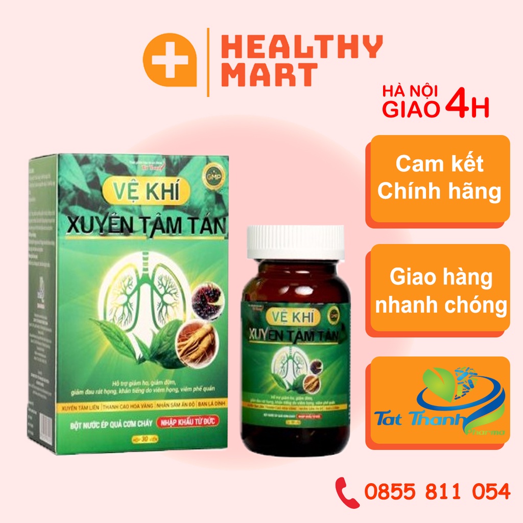✔️️️Viên bổ phổi Vệ Khí Xuyên Tâm Tán Tất Thành Pharma tăng cường hệ miễn dịch, giảm ho Hộp 30 viên