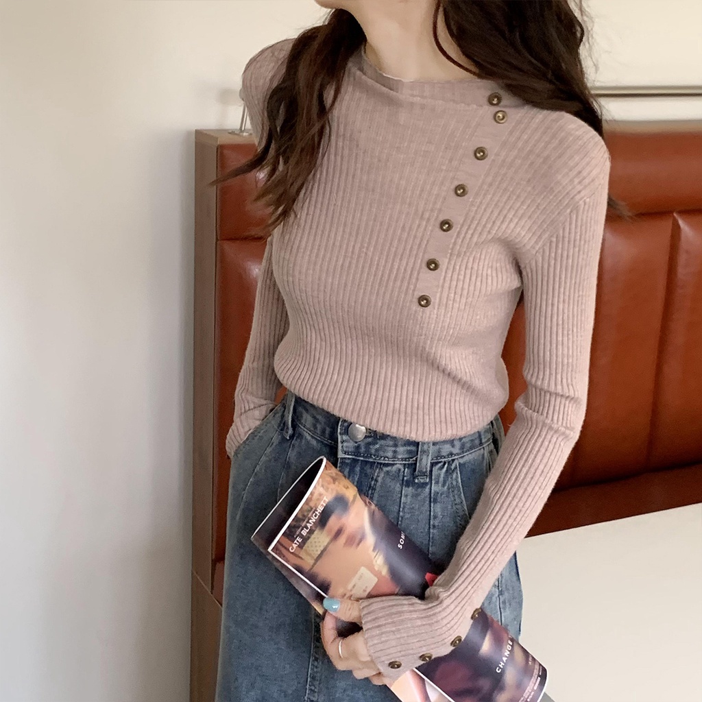 Áo len tay dài cổ cao thời trang xinh xắn cho nữ