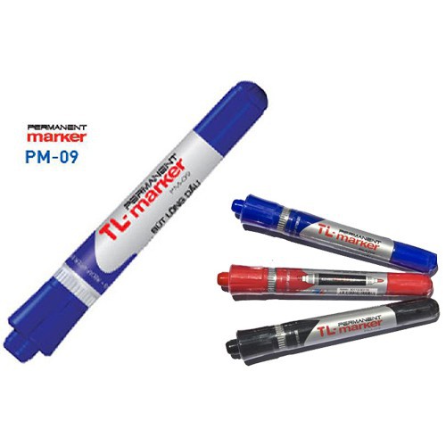 Bút lông dầu Thiên Long PM-09 chính hãng, viết lông dầu PM09 2 đầu không phai, 3 màu Xanh/Đỏ/Đen