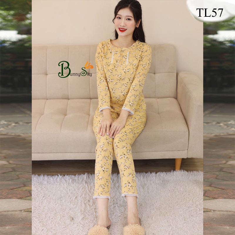 [Bunnysky] Đồ bộ mặc nhà, sau sinh quần áo thu đông dành cho nữ họa tiết hoa nhí