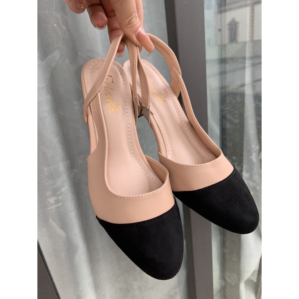 Giày Búp Bê Sandal Nữ Đen Bít Mũi tròn Gót Vuông Bệt 5 cm Đế Bằng Thời Trang Hàn Quốc Đẹp Cao Cấp