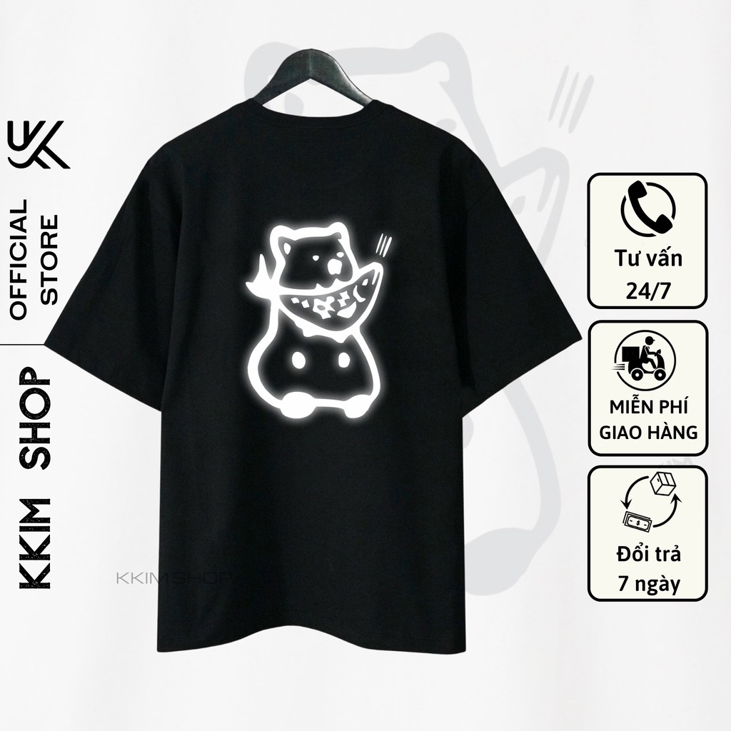 Áo Thun Tay Lỡ Gấu Cá Phản Quang, Form rộng oversize, áo phông unisex, chất liệu Cotton - KKIM Shop