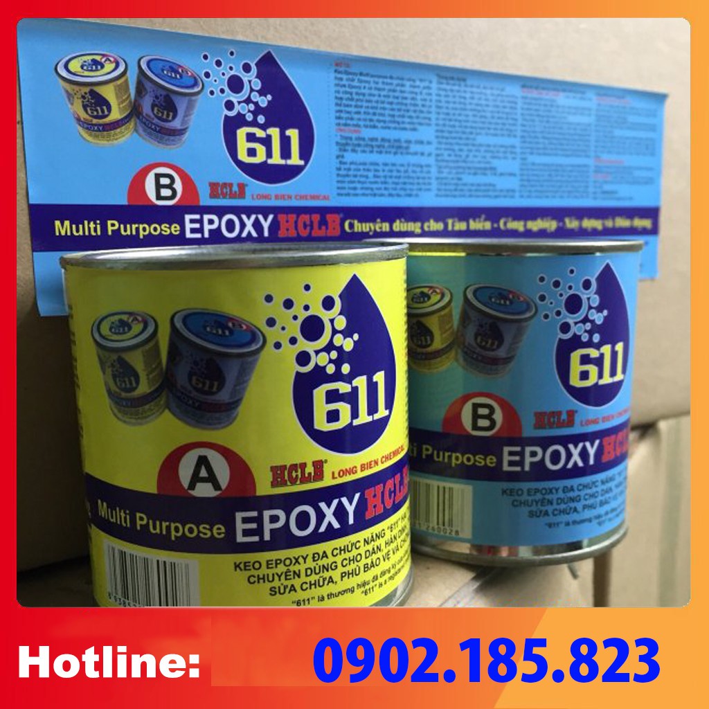 KEO ĐA NĂNG HAI THÀNH PHẦN Epoxy 611 - 675g, -HCLB, SIÊU CHẮC BỀN dán cấy sắt râu vào tường, cấy bu-lông, Chống thấm dột