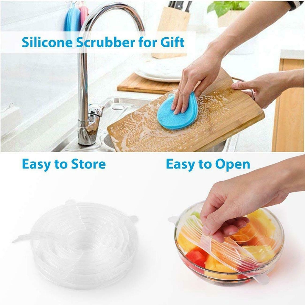 Set 6 nắp đậy silicon để bảo quản thực phẩm tiện lợi cho gia đình