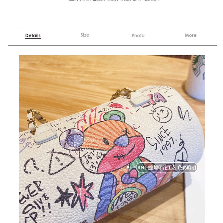 Túi đeo vai hình trụ in hình vẽ gấu dễ thương thời trang mùa hè 2021