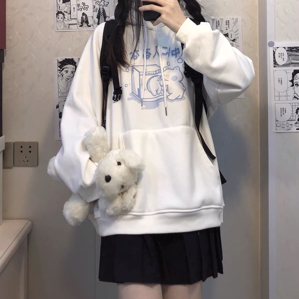 Áo Hoodie Nỉ Bông In Họa Tiết GẤU MilK Form Rộng Unisex Nam Nữ Ulzzang KUN