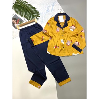 Bộ Pijama Lụa bé gấu dài tay dài phối màu trẻ trung thời trang