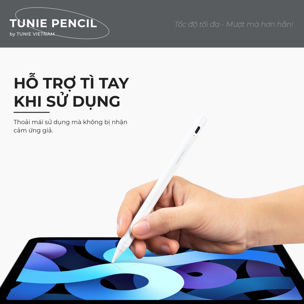 Bút cảm ứng Tunie Pencil chuyên dùng cho iPad 2018 trở lên, có thể tỳ tay