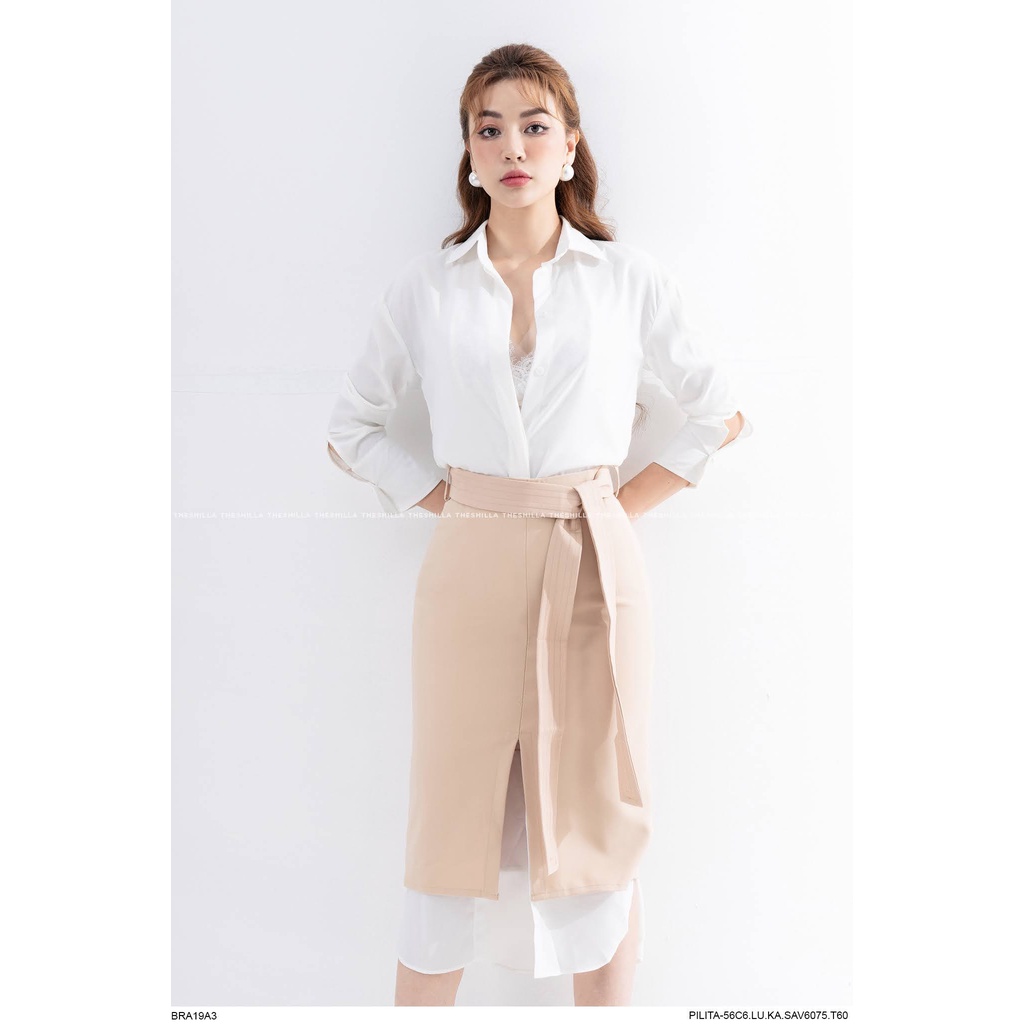 Sét áo sơ mi chân váy phối trắng cao cấp + Không kèm bra [ Có video + Ảnh thật ] The Shilla - PILITA-56C6