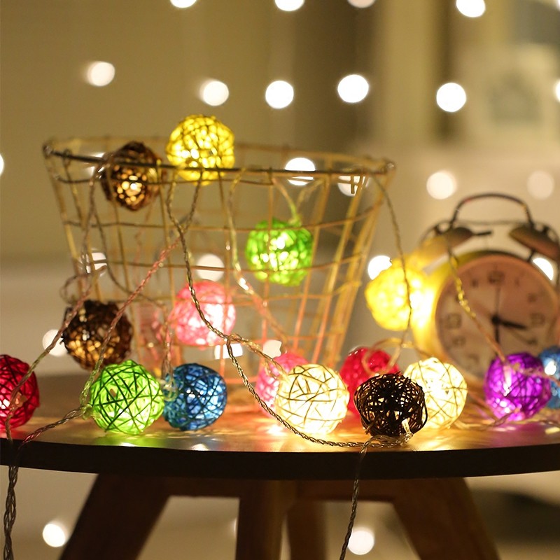 Đèn LED Trang Trí Với Bóng Đèn Cầu Mây 3M 20 Đèn - Trang Trí Giáng Sinh Noel, Phòng Khách