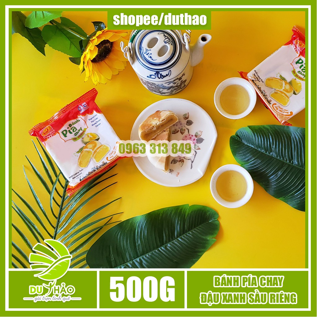 Bánh pía chay đậu xanh sầu riêng Tân Huê Viên 500g, bánh pía không trứng đặc sản Sóc Trăng