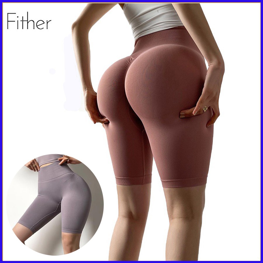 Thời trang nữ quần short thể thao cạp cao co giãn nhanh khô thời trang quần năm điểm màu nude