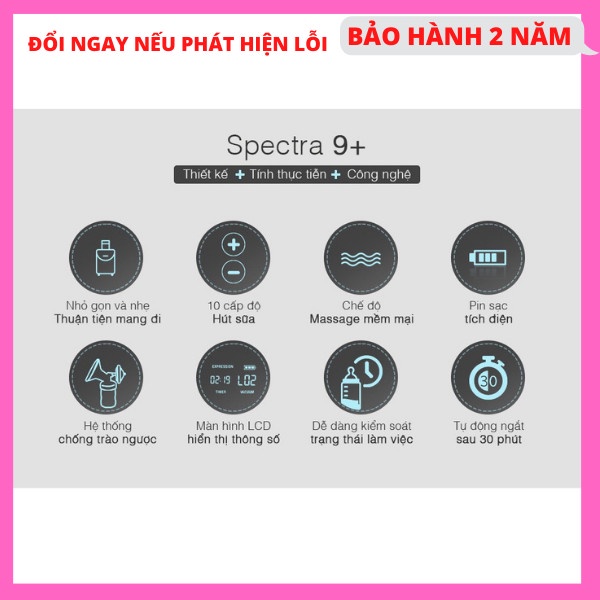 Máy hút sữa Spectra 9 Plus, máy vắt sữa điện đôi chính hãng hàn quốc [ BẢO HÀNH 2 NĂM]