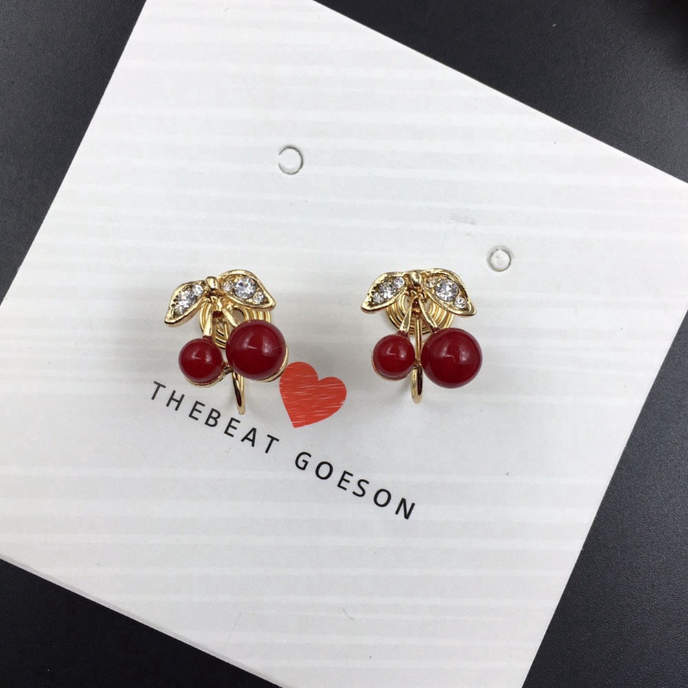 Khuyên kẹp vành tai hình quả Cherry đỏ dễ thương không xỏ lỗ cho nữ