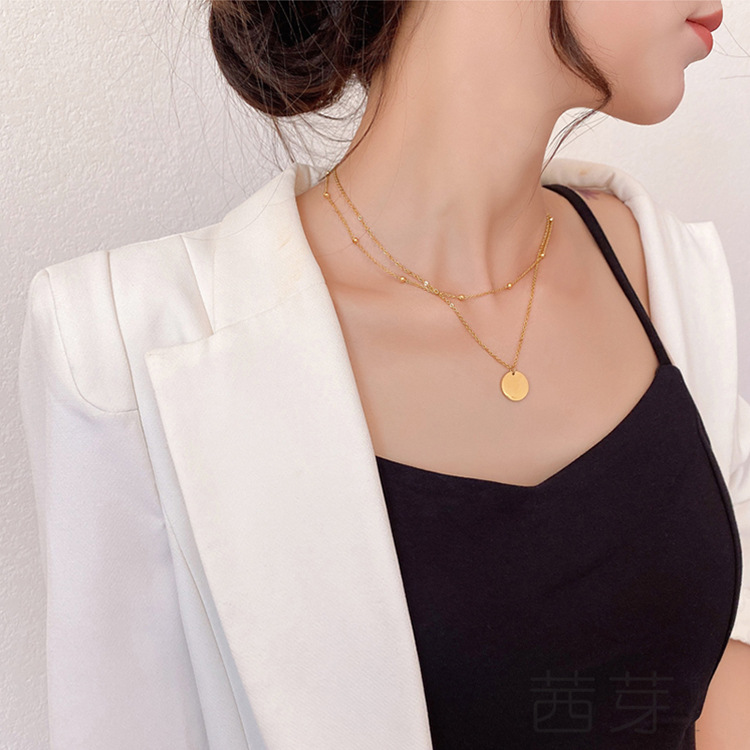 Bộ hai dây chuyền tạo thành nhiều lớp mặt tròn phong cách Hàn Quốc thời trang