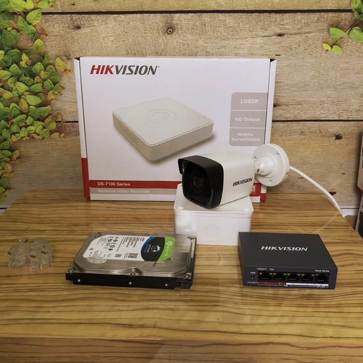 Bộ camera IP POE Hikvision 2MP thân trụ, hồng ngoại 20 mét, đầy đủ phụ kiện, có video hướng dẫn lắp