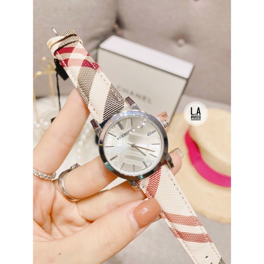 Đồng hồ nữ BURBERRY cao cấp - đính daimond trắng viền và số, dây da sang trọng