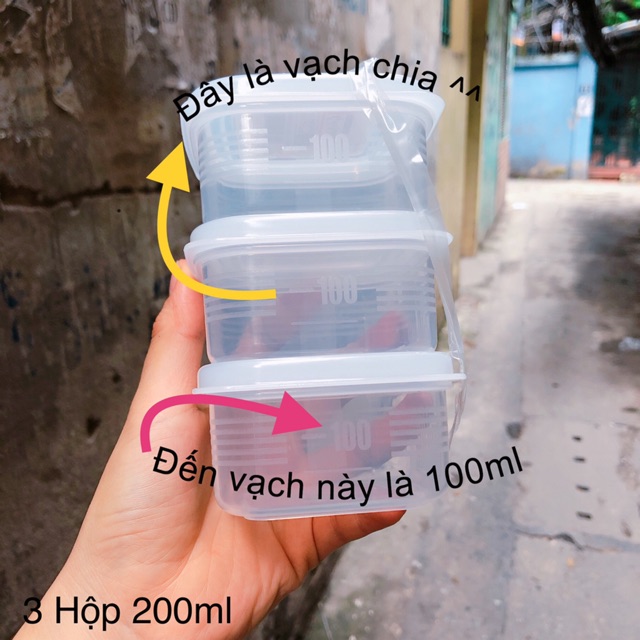 Set 3 hộp trữ đồ ăn dặm cho bé nắp dẻo 200ml; 4 hộp 100ml Nakaya