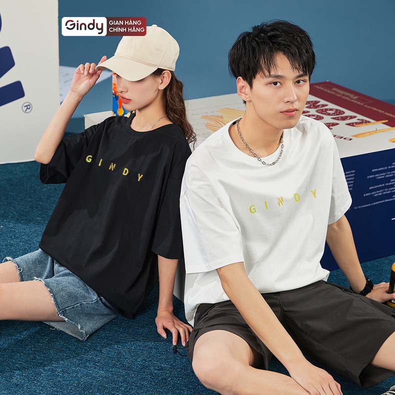 Áo thun tay lỡ form rộng unisex phông nam nữ cổ tròn cotton 2 chiều hai màu trắng đen thời trang local brand GINDY A073