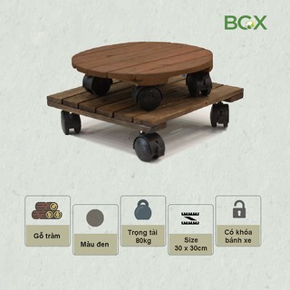 Đế gỗ lót chậu cây hình tròn có bánh xe R30cm chịu lực 80kg R30x8cm