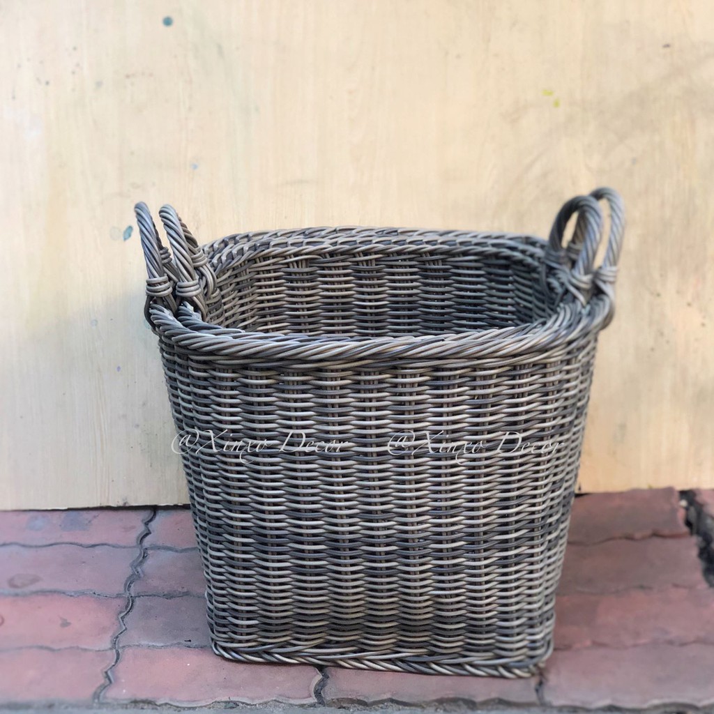 Bộ 2 sọt quần áo, đựng đồ chơi trang trí nhà cửa bằng nhựa giả mây hình vuông/ Set of 2 square storage baskets