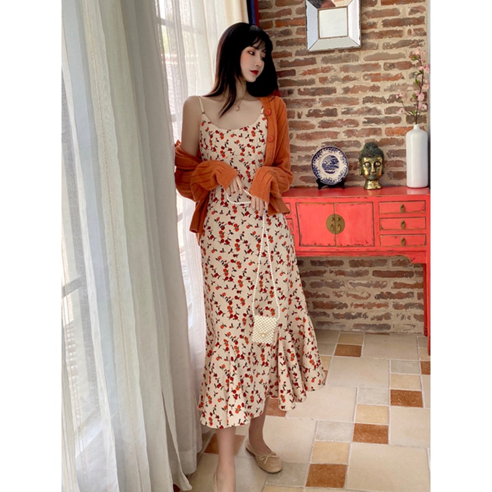 (HÀNG SẴN) Váy hoa nhí hai dây maxi dáng dài đuôi cá ôm body điệu đà vintage gợi cảm style Hàn Quốc | BigBuy360 - bigbuy360.vn