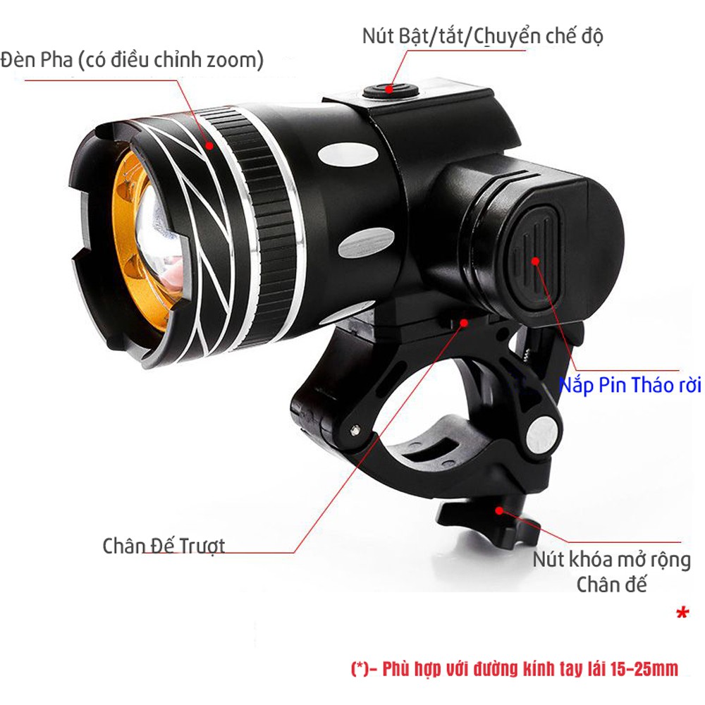 Combo Đèn Pha Trước Cho Xe Đạp Siêu Sáng Chống Nước Sạc Điện Usb  Và Đèn Hậu Cảnh Báo Sau Màu Xanh MLH