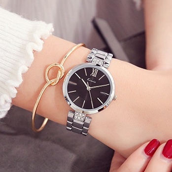 Đồng hồ nữ đeo tay chính hãng Kimio dây kim loại mặt tròn màu bạc chống nước