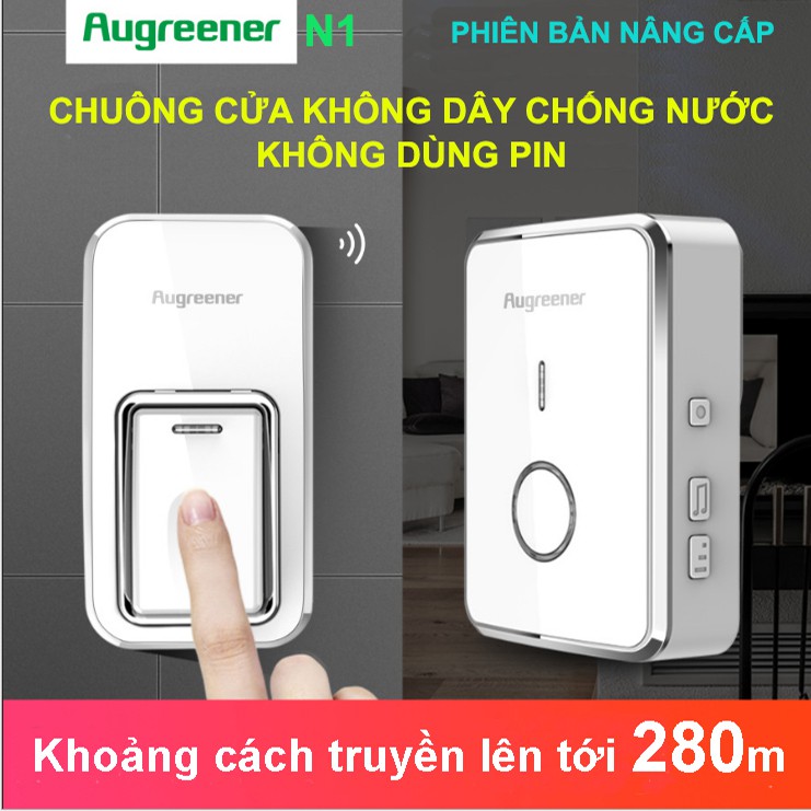 Chuông Cửa Không Dây Chống Nước, Không Dùng Pin Augreener N1 (Phiên bản nâng cấp)