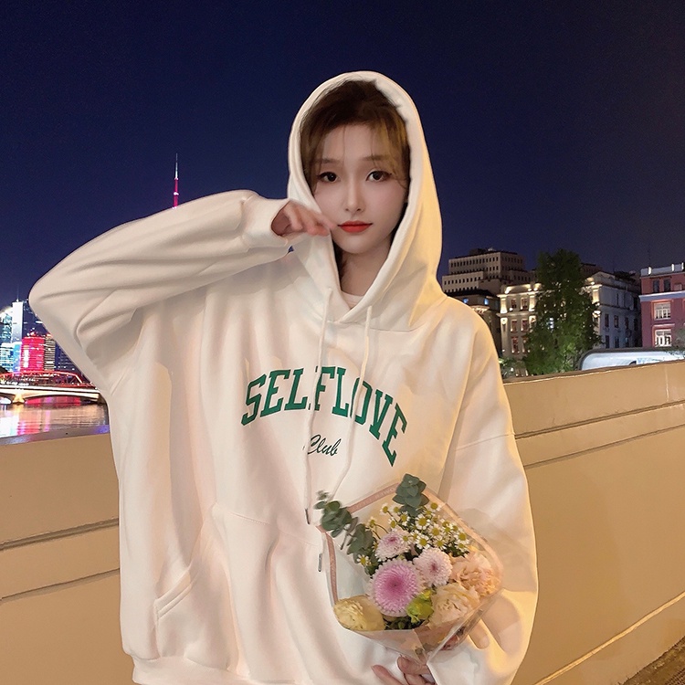 Áo hoodie ZHELIHANGFEI dài tay dáng rộng in họa tiết cá tính trẻ trung cho nữ