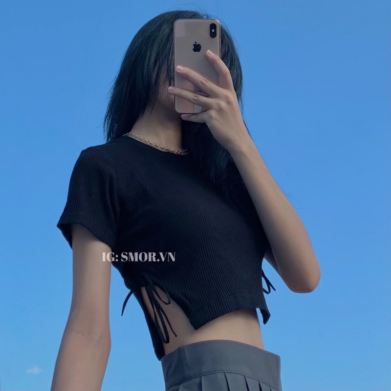 [ẢNH THẬT ĐỘC QUYỀN SMOR.VN] Áo croptop tay ngắn, xẻ eo