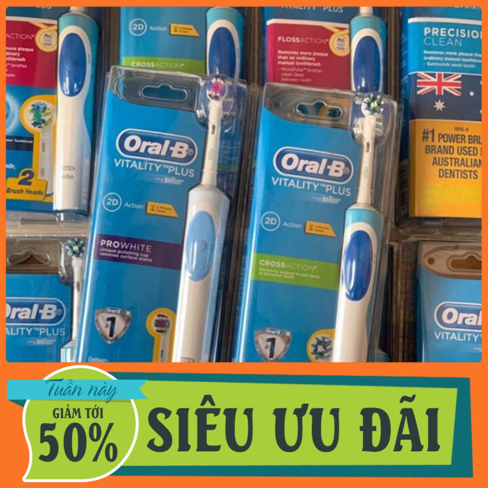 GIA CỰC SỐC [FREESHIP 70K] Bàn chải điện Oral-B Vitality Plus - Tặng kèm nắp đậy đầu bàn chải GIA CỰC SỐC