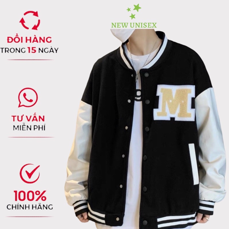 Áo Khoác Bomber Nam Chất Nỉ 1 Lớp Hai Màu Mềm Mịn Logo Chữ M Phối Hình Lưng Form Rộng Mặc Thoải Mái [NEW UNISEX]