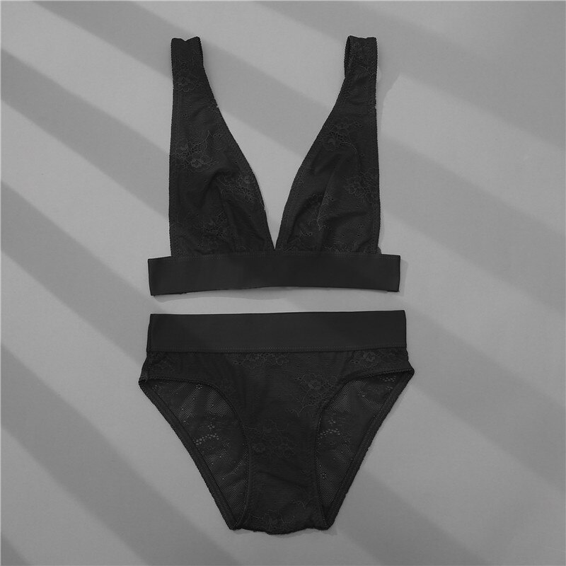 Trang phục nội y Finetoo ren hoa cổ chữ V khoét sâu quyến rũ cỡ S-2XL cho nữ