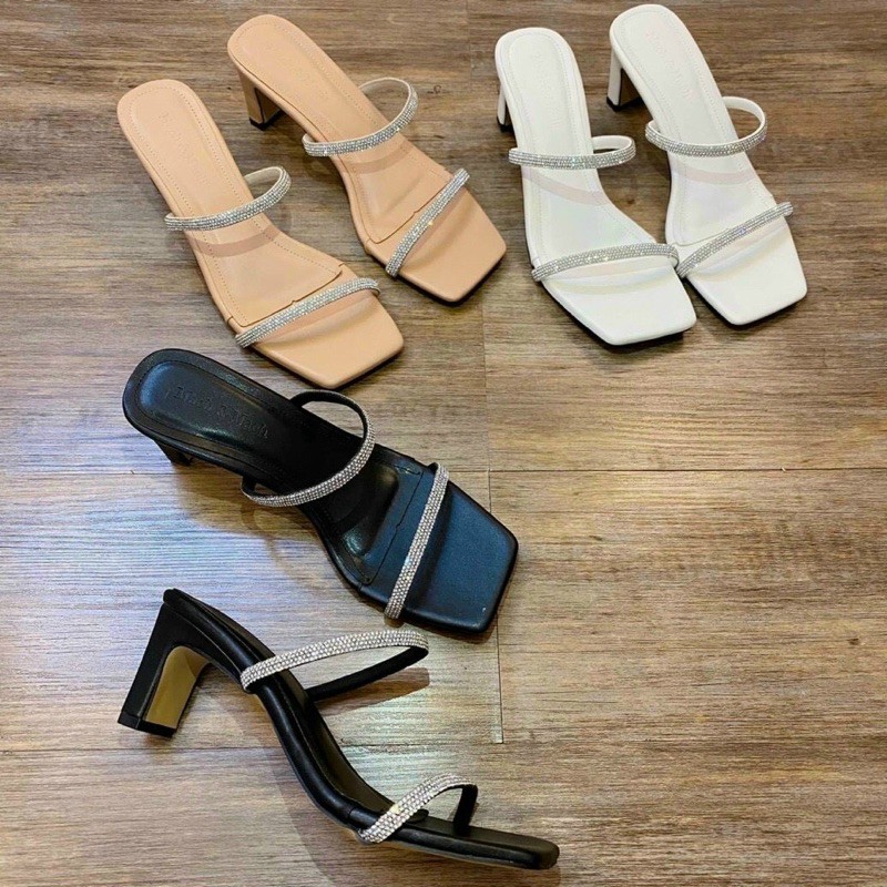 Guốc 2 quai đá sáng da mềm gót dẹp 5cm (hàng đẹp)