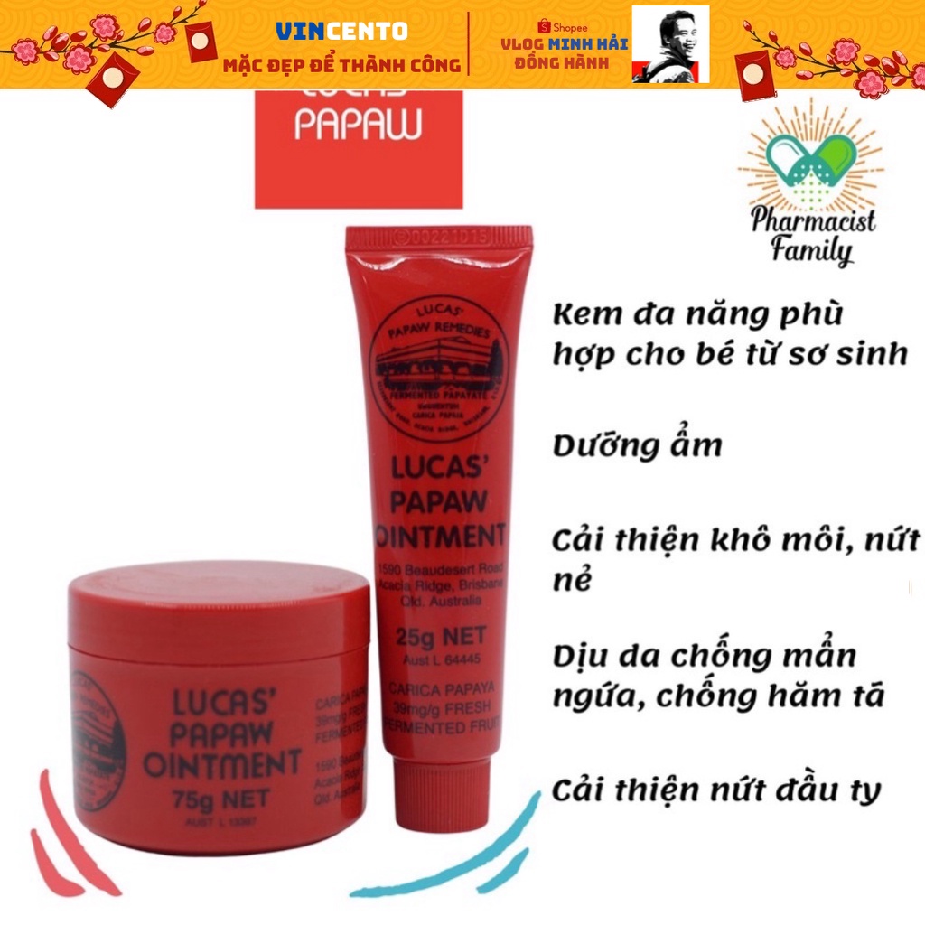 [Hàng mới nhập] Kem đu đủ, kem đa năng Lucas Papaw Ointment 25g - Chính hãng Úc