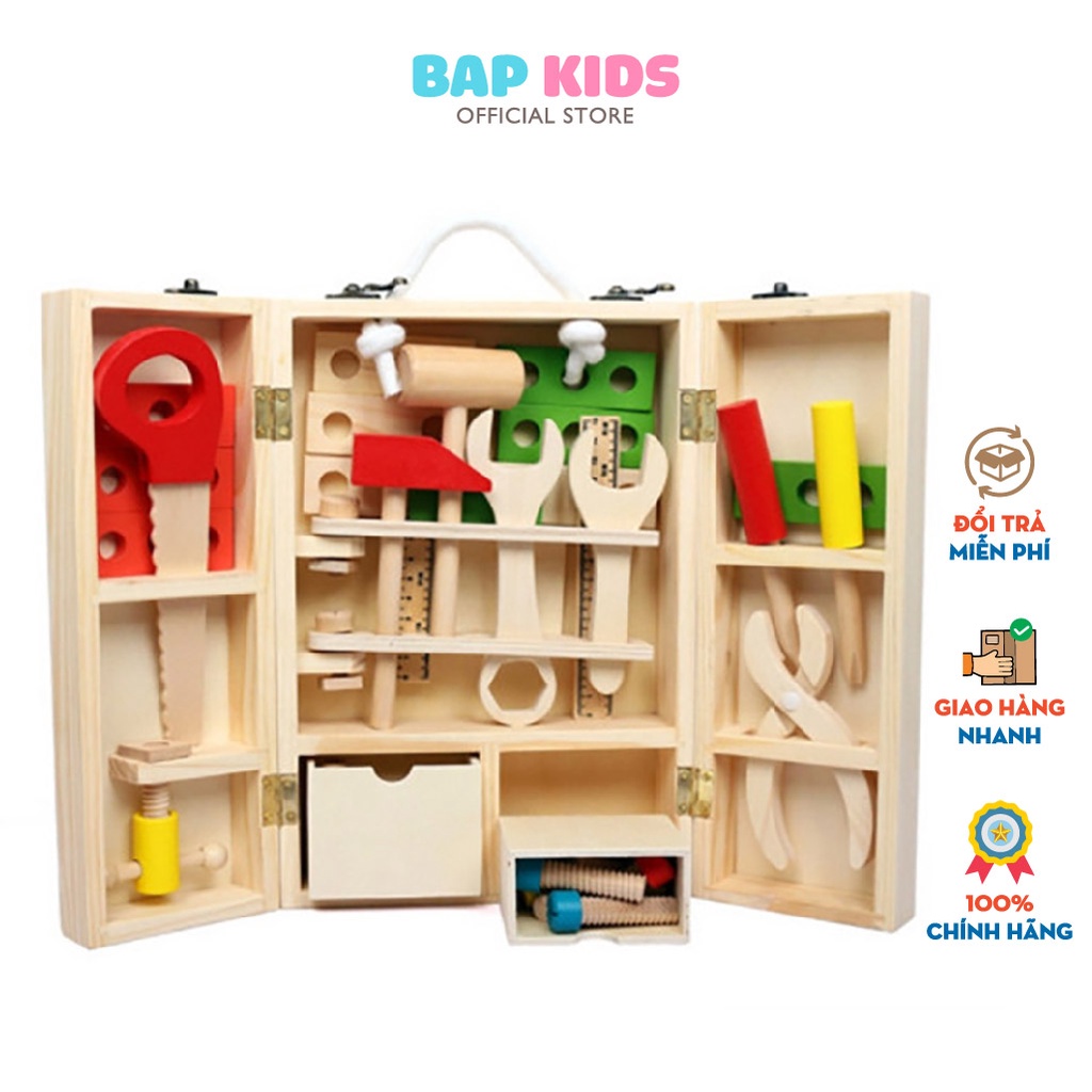 [Mã BMBAU50 giảm 10% đơn 99k] Đồ chơi gỗ Bapkids, Hộp dụng cụ cơ khí 32 chi tiết