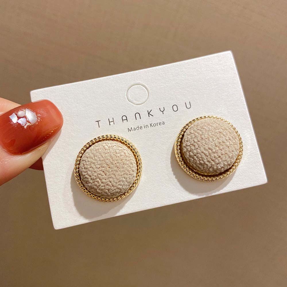 Bông tai hình tròn bằng vải len màu trơn phong cách Hàn Quốc sang trọng thời trang cho nữ